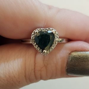 Green Sapphire Heart-Shaped Solitaire Halo Ring Size 8